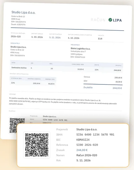 Invoice PDF with a UPN QR payment code